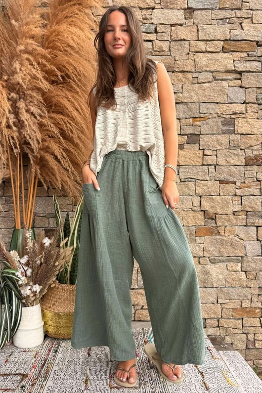 Pure Cotton Santos Quinn Culotte Pant Khaki /11 =